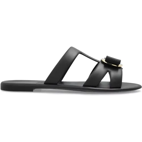 Sliders, female, , Size: 8 US Rubber slides with application - Salvatore Ferragamo - Modalova