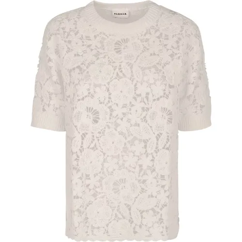 Blouses, female, , Size: M Cotton Lace Blouse with Ribbed Edges - P.a.r.o.s.h. - Modalova