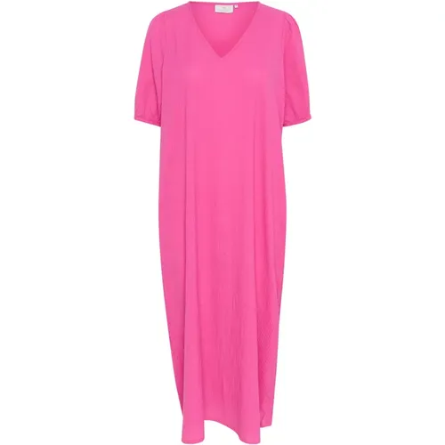 Rose Violett Kleid mit V-Ausschnitt , Damen, Größe: 2XS - Kaffe - Modalova