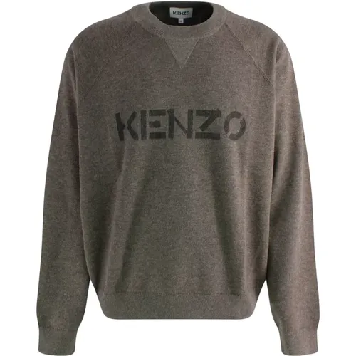 Round-neck Knitwear, male, , Size: L Men`s Wool Blend Logo Sweater - Kenzo - Modalova