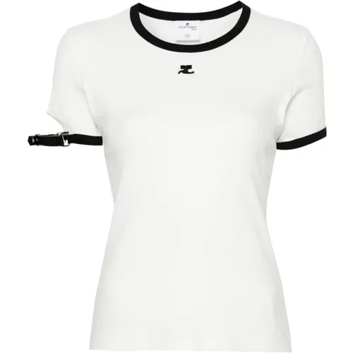 Weiße Baumwoll-Jersey T-Shirt mit Logo Patch,T-Shirts - Courrèges - Modalova