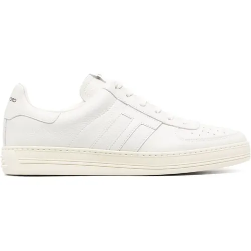 Sneakers, male, , Size: 8 US Cream Leather Sneakers - Tom Ford - Modalova