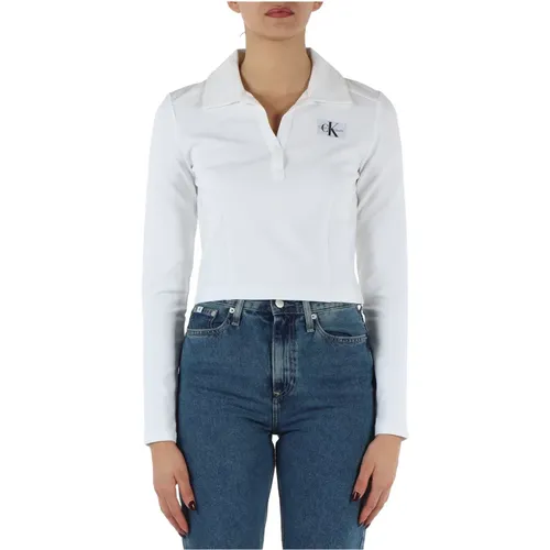 Logo Patch V-Ausschnitt Polo aus Viskosemischung , Damen, Größe: L - Calvin Klein Jeans - Modalova