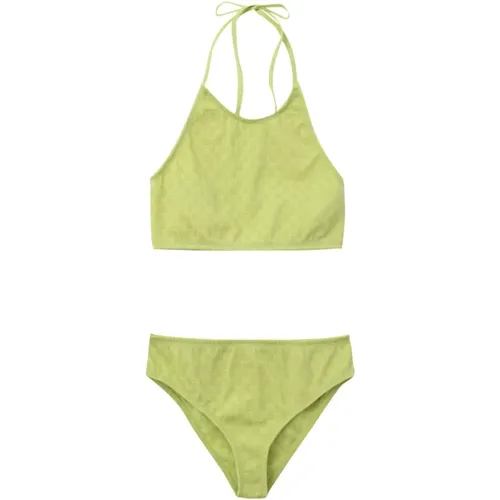 Bikinis, female, , Size: XL Two-Piece Jersey Set with Lime Weave - Bottega Veneta - Modalova