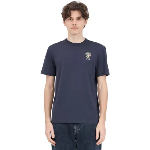 Blaues T-Shirt mit Logo-Print für Herren , Herren, Größe: M - Blauer - Modalova