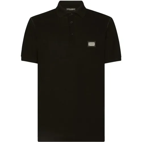 Schwarzes Logo Plaque Polo Shirt , Herren, Größe: M - Dolce & Gabbana - Modalova