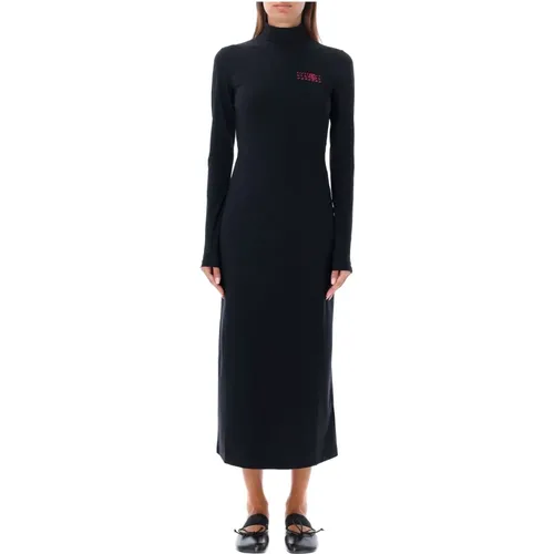 Schwarzes Maxikleid mit hohem Ausschnitt , Damen, Größe: L - MM6 Maison Margiela - Modalova