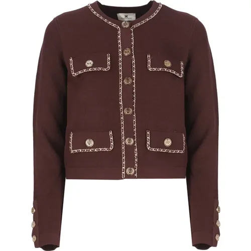 Bordeaux Pullover mit Knopfdetails , Damen, Größe: L - Elisabetta Franchi - Modalova