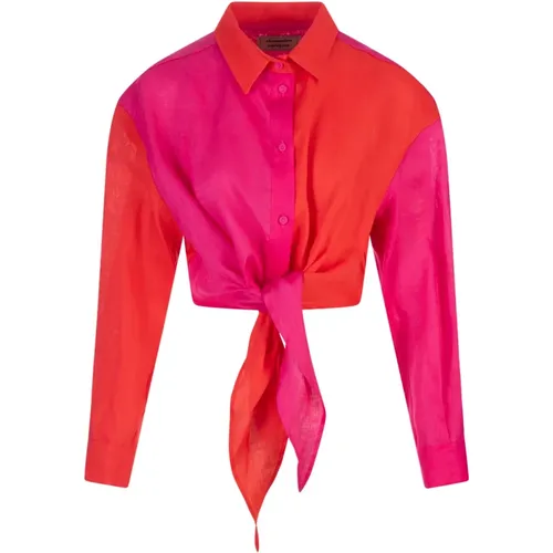 Red Color-Block Shirt with Front Knot , female, Sizes: S, 2XS - Alessandro Enriquez - Modalova