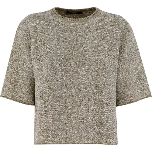 Refined Tweed Stitch Crewneck T-Shirt , female, Sizes: L - Fabiana Filippi - Modalova