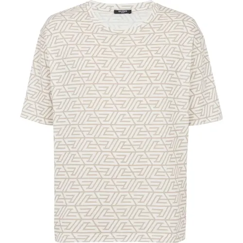 Pyramid Monogram Oversized Cotton T-Shirt , male, Sizes: 2XL - Balmain - Modalova