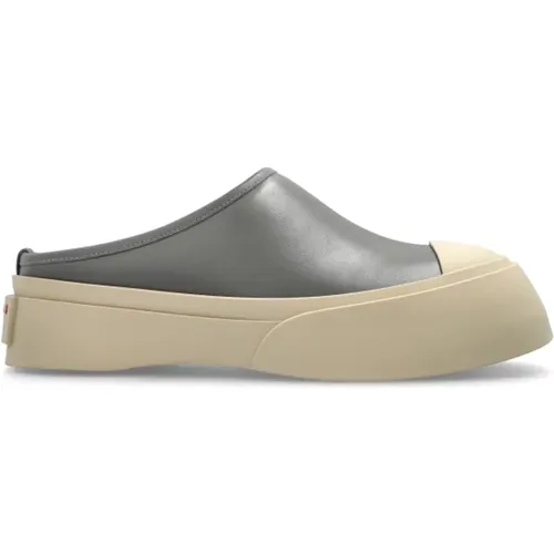Mules, female, , Size: 11 US Leather Platform Slides - Marni - Modalova