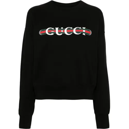 Cotton Jersey Web Print Sweater , female, Sizes: S, XS - Gucci - Modalova