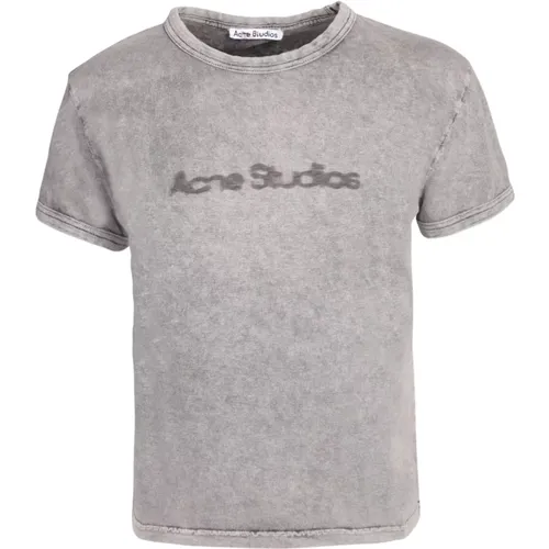 Graues Logo Print Baumwoll T-Shirt , Damen, Größe: XS - Acne Studios - Modalova