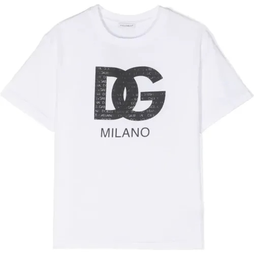 Kinder Weißes T-Shirt Milano Logo - Dolce & Gabbana - Modalova