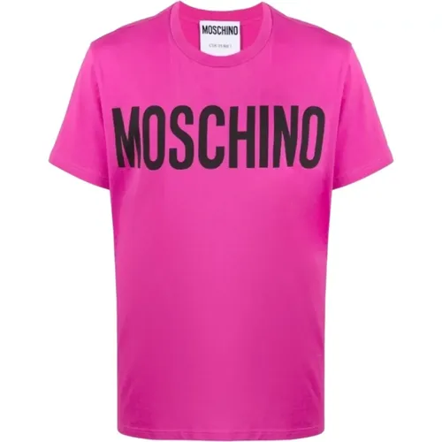 Lilac Cotton T-Shirt for Men , male, Sizes: S - Moschino - Modalova