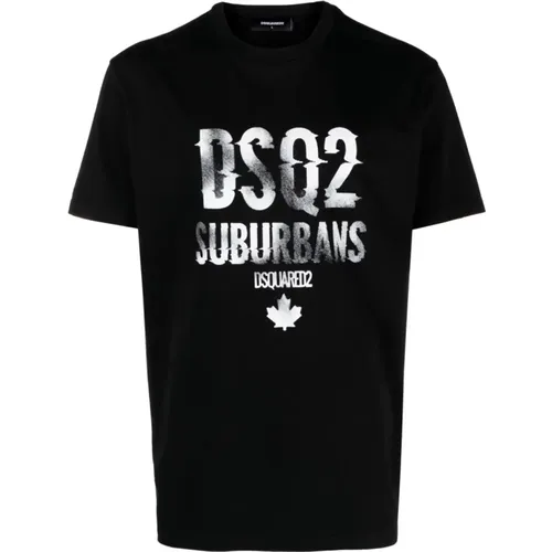 Schwarzes T-Shirt mit weißem Suburbans-Logo - Dsquared2 - Modalova