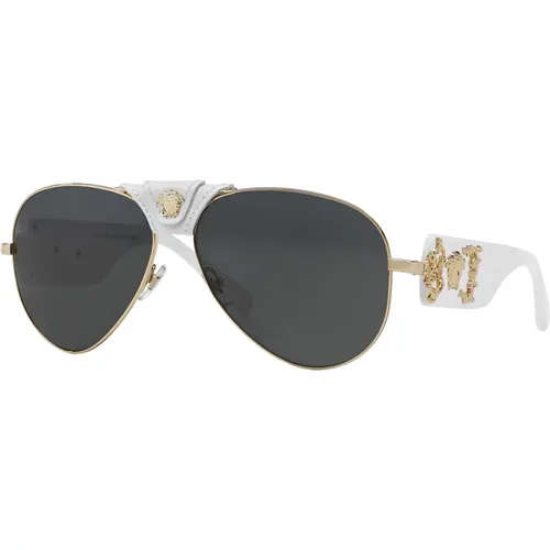 Gold Weiß/Dunkelgrau Sonnenbrille , Herren, Größe: 62 MM - Versace - Modalova