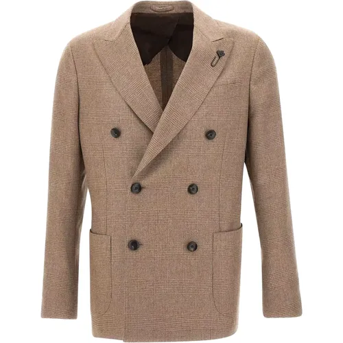 Blazers, male, , Size: L Cashmere Blazer Prince of Wales Check - Lardini - Modalova