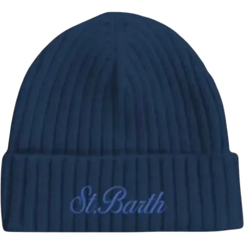Gerippte Strickmütze Blau Bestickt , unisex, Größe: ONE Size - MC2 Saint Barth - Modalova