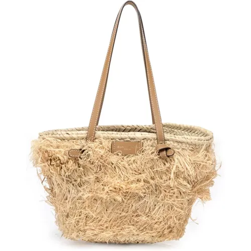 Rustic Straw Bag with Leather Handles , female, Sizes: ONE SIZE - Gianni Chiarini - Modalova