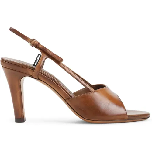 靴 Miu Miu Strap Leather Heels Miu Miu Black Cracle Shine Leather Studded Strappy High-Heel