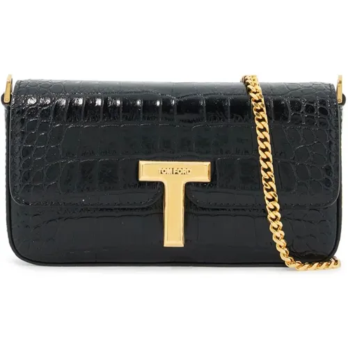 Crocodile Print Leather Mini Bag , female, Sizes: ONE SIZE - Tom Ford - Modalova