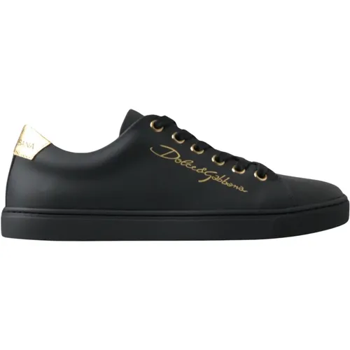 Klassische Schwarze Goldene Leder Sneakers Schuhe , Damen, Größe: 36 1/2 EU - Dolce & Gabbana - Modalova