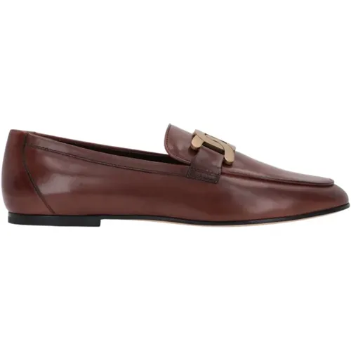 Brushed Leather Loafers with Antique Gold Chain , female, Sizes: 6 UK, 4 UK, 7 UK, 3 1/2 UK, 6 1/2 UK, 3 UK, 5 1/2 UK, 5 UK - TOD'S - Modalova