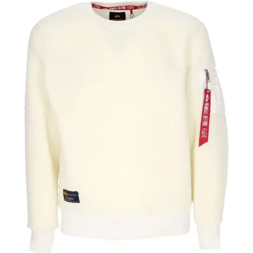 Sweatshirts, male, , Size: S Off White Sherpa Crewneck Sweatshirt - alpha industries - Modalova