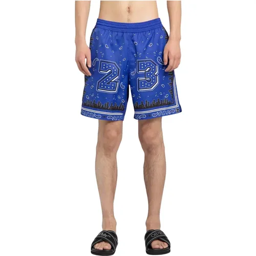 Nautische Blaue Surfer-Badeshorts Bandana,Blaue Surfer Swimboxer mit Logo - Off White - Modalova