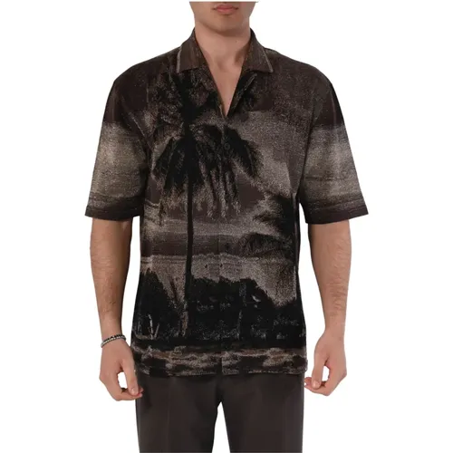 Jacquard palm shirt , male, Sizes: M, L - Roberto Collina - Modalova
