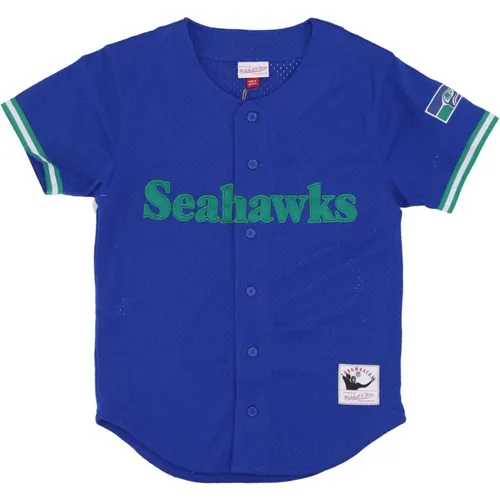 Sportswear, male, , Size: M Seattle Seahawks Mesh Button Front Shirt - Mitchell & Ness - Modalova