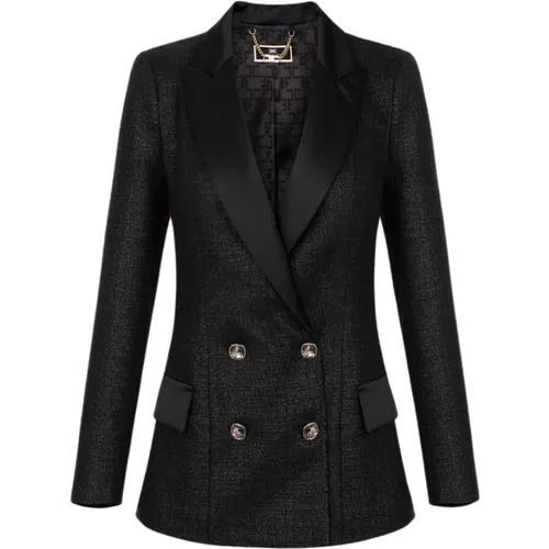 Double-Breasted Tweed Laminate Jacket , female, Sizes: XL, S - Elisabetta Franchi - Modalova