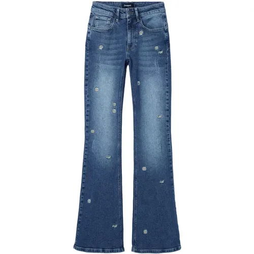 Blaue abgenutzte Effekt-Jeans , Damen, Größe: S - Desigual - Modalova