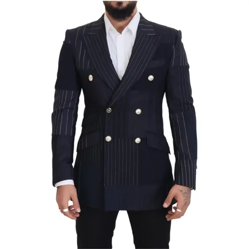 Italian Crafted Navy Peak Lapel Blazer , male, Sizes: L - Dolce & Gabbana - Modalova