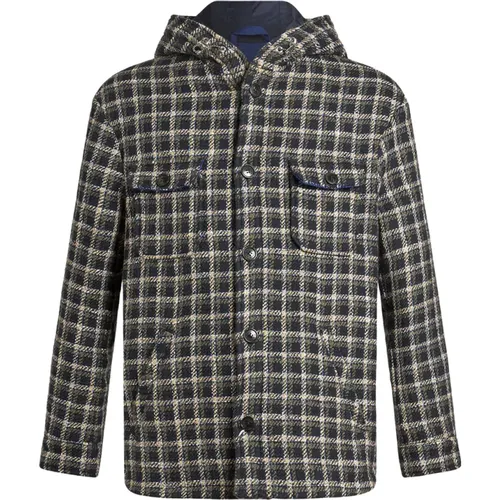 Blaues kariertes Jacquard-Overshirt mit Kapuze - ETRO - Modalova