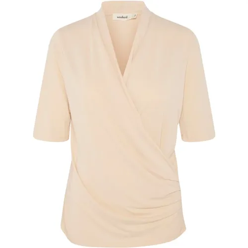 Gedraped Wrap Bluse Sandshell , Damen, Größe: S - Soaked in Luxury - Modalova