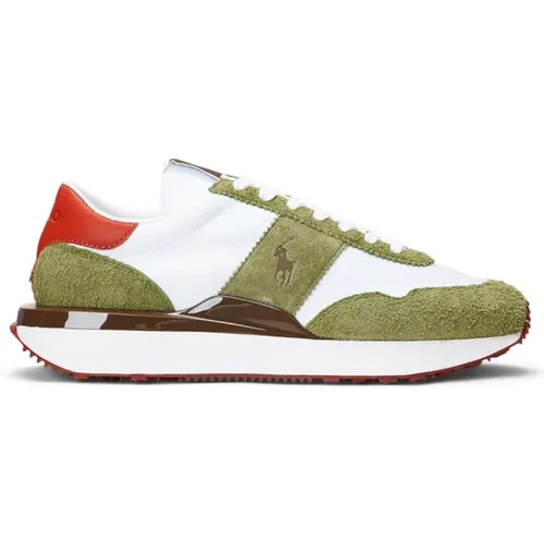 Sneakers, male, , Size: 12 US White/Green Sneakers with Rubber Sole - Polo Ralph Lauren - Modalova