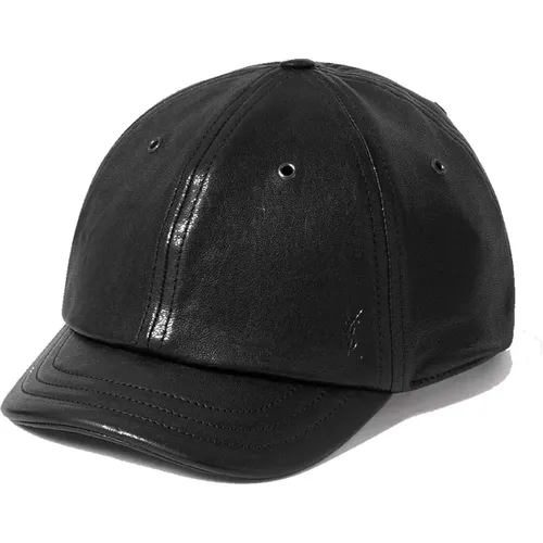 Leather Cap with YSL Logo Detail , male, Sizes: 59 CM - Saint Laurent - Modalova