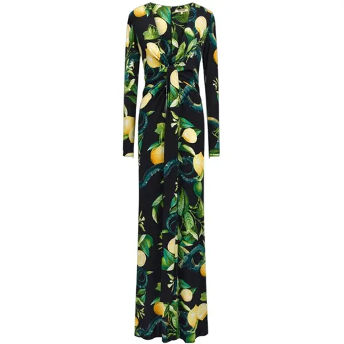 Colorful Lemon Print Long Dress , female, Sizes: M - Roberto Cavalli - Modalova