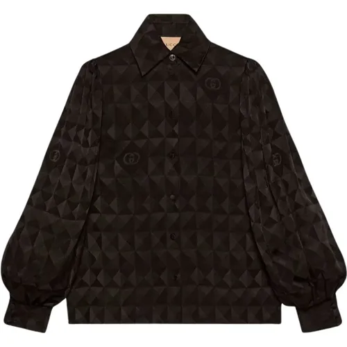 Silk Geometric Long Sleeve Shirt , female, Sizes: M - Gucci - Modalova