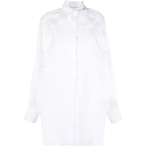Weiße Baumwollpopeline Bluse mit Spitzenkragen - Ermanno Scervino - Modalova