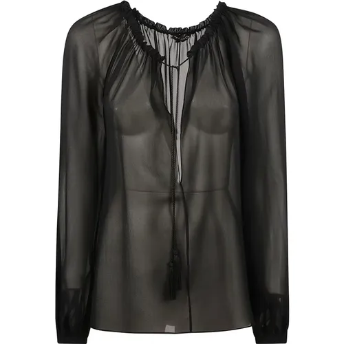 Blouses, female, , Size: 2XS Silk Georgette Long Sleeve Blouse - Tom Ford - Modalova