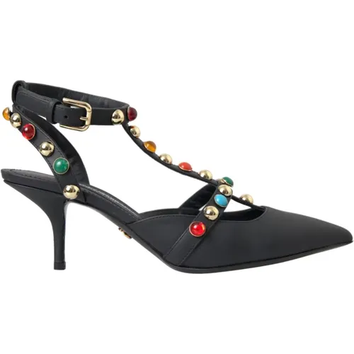 Leather Embellished Heel Sandals , female, Sizes: 6 UK - Dolce & Gabbana - Modalova