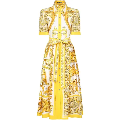 Majolica Print Dress , female, Sizes: 2XS, L, XS - Dolce & Gabbana - Modalova