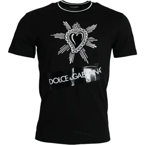 Sacred Heart Crew Neck T-shirt , male, Sizes: S - Dolce & Gabbana - Modalova