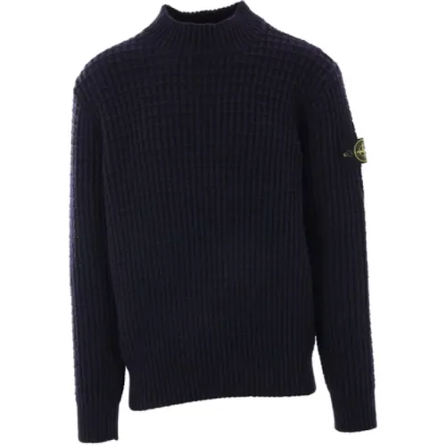 Blauer Wollstrickpullover , Herren, Größe: L - Stone Island - Modalova