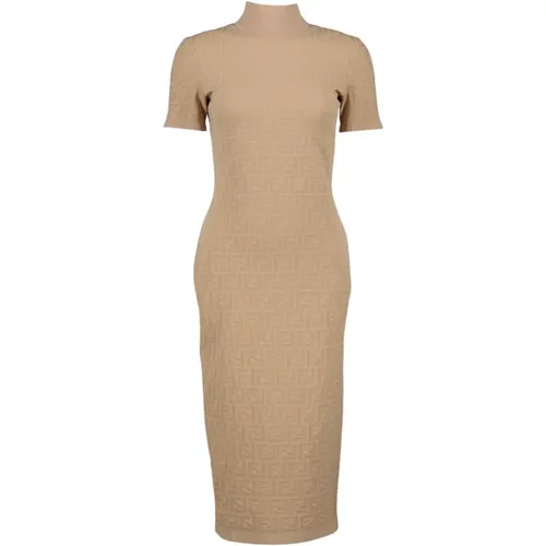 Kurzarm High Neck Midi Kleid Fendi - Fendi - Modalova