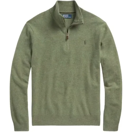 Zip-throughs, male, , Size: XL Wool Half-Zip Sweater with Embroidered Logo - Polo Ralph Lauren - Modalova